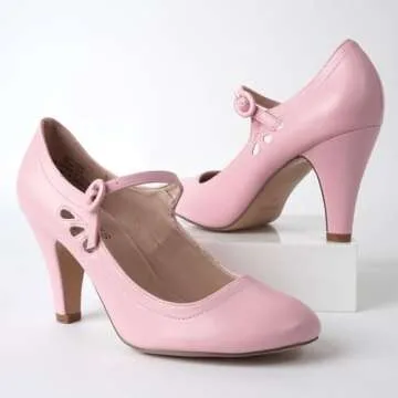 Kitten Heels Mary Jane Pumps By Zooshoo- Adorable Vintage Shoes- Unique Round Toe Design With An Adjustable Strap,Rose Pink,8 B(M) US