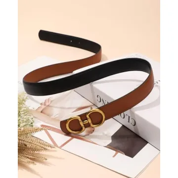 AWAYTR Reversible Belt for Women - Two-in-One Women Fashion Leather Belt for Jeans with Golden Buckle (Black/Brown,100cm)