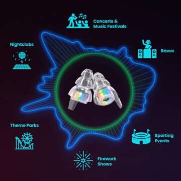 Eargasm High Fidelity Earplugs with Rainbow Filters - Reusable Noise Reduction Hearing Protection Ea...