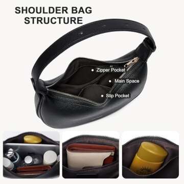 BOSTANTEN Crescent Shoulder Bag for Women Trendy Crossbody Hobo Purse Vegan Leather Clutch Handbag Adjustable Strap, Black