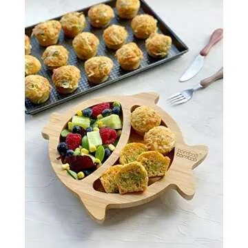 Bamboo Baby Plate with Suction - Kids and Toddler Suction Cup Plate for Babies, Non-toxic All-Natural Bamboo Baby Food Plate Stays Cool to the Touch for Baby-Led Weaning (Fish-Green)