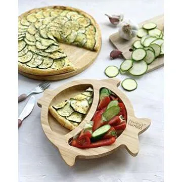 Bamboo Baby Plate with Suction - Kids and Toddler Suction Cup Plate for Babies, Non-toxic All-Natural Bamboo Baby Food Plate Stays Cool to the Touch for Baby-Led Weaning (Fish-Green)