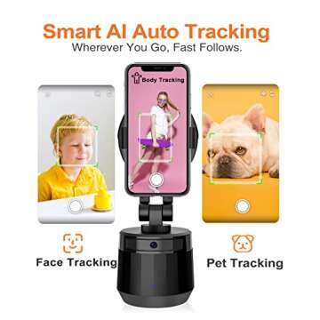 YENDILI Auto Face Tracking Tripod for iPhone Phone Tripod Stand Holder for Video Recording Selfie Stick Tripod with Remote Influencer Content Creator Vlogging Kit AI Phone Gimbal Stabilizer, Black