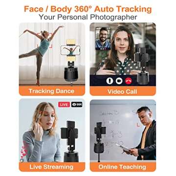 YENDILI Auto Face Tracking Tripod for iPhone Phone Tripod Stand Holder for Video Recording Selfie Stick Tripod with Remote Influencer Content Creator Vlogging Kit AI Phone Gimbal Stabilizer, Black