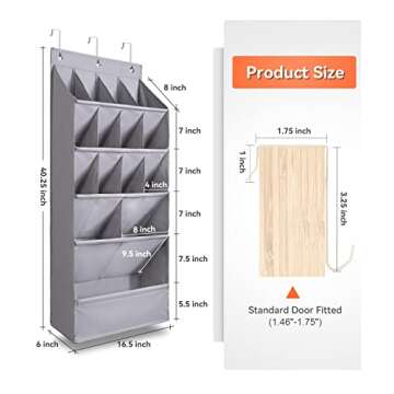 FENTEC 1 Pack Over-the-Door-Shoe-Organizers, Hanging Shoe Organizers with Large Pocket Shoe Holder Hanging Shoe Rack for Closet Shoe Organizer for Wall, Over Door Organizer with 15 Pockets Grey