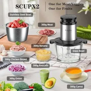 KingAcc 500W Food Processor with 2 Blades & Dual Bowls