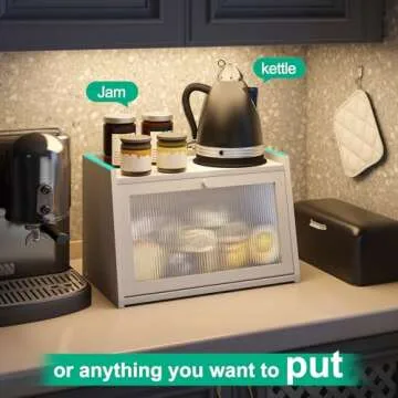 kiplant Bread Box for Kitchen Counter, Large Bamboo Bread Storage Container with Wavy Arcylic Transp...