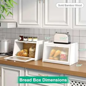 kiplant Bamboo Bread Box with Transparent Acrylic Door