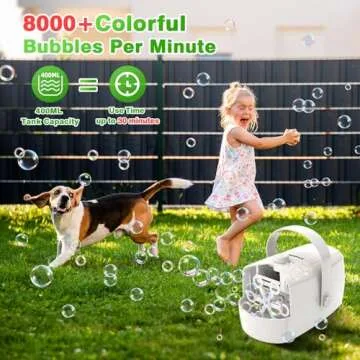 Bubble Machine, Automatic Bubble Blower, 8000+ Big Bubbles Per Minute, Bubble Maker for Kids Toddlers, Operated by Plug-in or Batteries, Bubble Toys for Indoor Outdoor Birthday Party