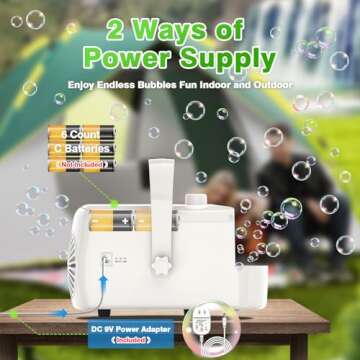 Bubble Machine, Automatic Bubble Blower, 8000+ Big Bubbles Per Minute, Bubble Maker for Kids Toddlers, Operated by Plug-in or Batteries, Bubble Toys for Indoor Outdoor Birthday Party