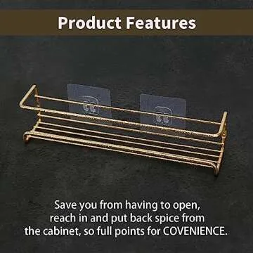 blueden 2 Pack Self Adhesive Wall Mounted Fridge Refrigerator Spice Racks,Metal Kitchen Seasoning Jar Organizer for Space Saver,Hanging Spice Organizer Shelf for Kitchen Cabinet,Wall,Pantry Door.Gold