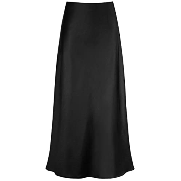 Outoshe Women's Satin High Waisted Maxi Skirt - Elegant & Versatile A-Line Design