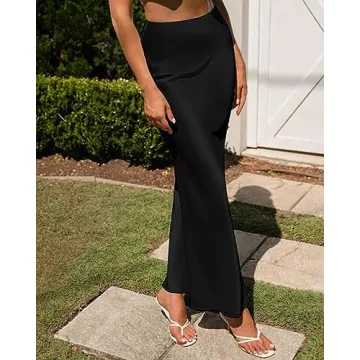 Outoshe Women's Elegant Satin High Waisted Maxi Skirt