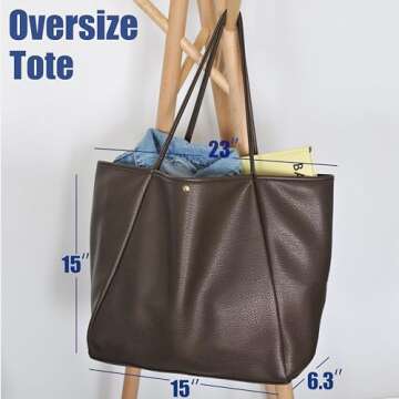 HOXIS Oversize Pu Leather Tote Women Weekender Bag Shopper Handbag Travel Purse (Coffee)