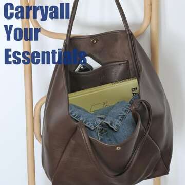 HOXIS Oversize Pu Leather Tote Women Weekender Bag Shopper Handbag Travel Purse (Coffee)