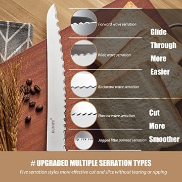 KUNIFU 9 Inch Serrated Bread Knife for Effortless Slicing