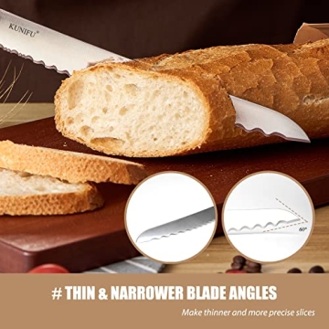 KUNIFU 9 Inch Serrated Bread Knife for Effortless Slicing