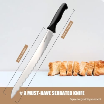 KUNIFU 9 Inch Serrated Bread Knife for Effortless Slicing