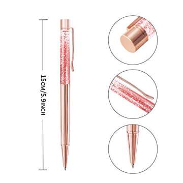 ZZTX 3 Pcs Rose Gold Ballpoint Pens Metal Pen Bling Dynamic Liquid Sand Pen Pretty Pens With Refills...