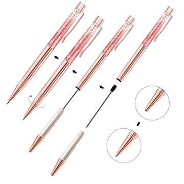 ZZTX 3 Pcs Rose Gold Ballpoint Pens Metal Pen Bling Dynamic Liquid Sand Pen Pretty Pens With Refills Black Ink Office Supplies Gift Pens For Christmas Wedding Birthday