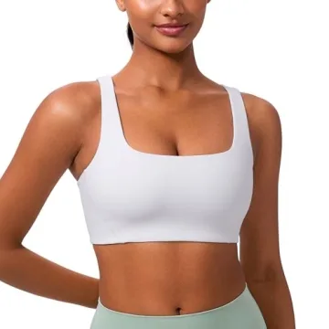 CRZ YOGA Butterlift Double Lined Square Neck Sports Bra for Women - Comfortable, Wireless Support fo...