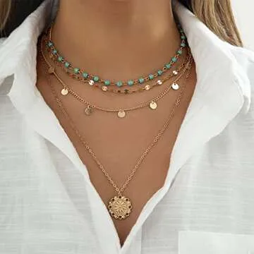 Taichell Gold Layered Turquoise Necklace Set for Women