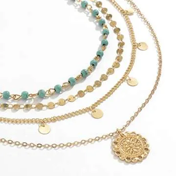 Taichell Gold Layered Turquoise Necklace Set for Women