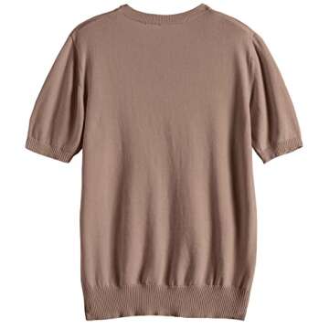 Women's Short Sleeves Sweater, Solid Color Crew Neck Classic Fit Soft Pullover Tee, Brown, US Medium