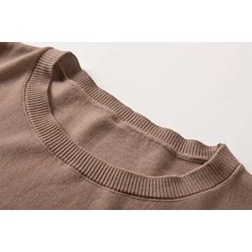 Women's Short Sleeves Sweater, Solid Color Crew Neck Classic Fit Soft Pullover Tee, Brown, US Medium
