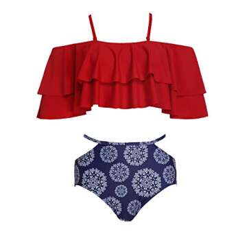 Tempt Me Women Red Blue Two Piece High Waisted Bikini Set Swimsuit Off Shoulder Ruffle Bathing Suits...