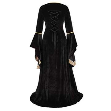 AIGASEA Medieval Dresses For Women Black Renaissance Dress Women Costumes Halloween Plus Size Witch Costume