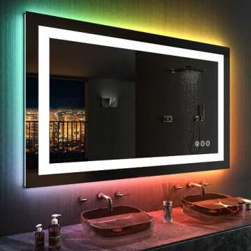 LOAAO 48"X32" LED Bathroom Mirror with Lights, Anti-Fog, Dimmable, RGB Backlit + Front Lighted, Bath...
