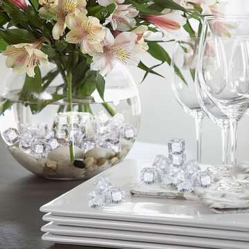 DomeStar 100PCS Clear Vase Fillers, Acrylic Fake Crushed Ice Rocks Fish Tank Vase Centerpiece Party ...