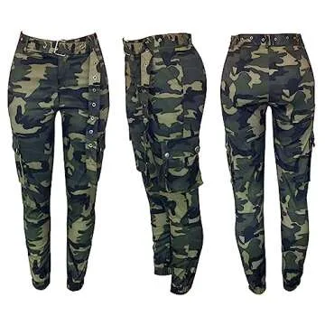 Stylish Plus Size Cargo Pants for Women - High Waisted Camo Joggers