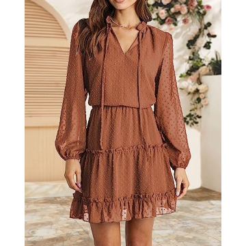 BTFBM Women Casual Summer Fall Tie V Neck A Line Dress