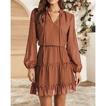 BTFBM Women Casual Summer Fall Tie V Neck A Line Dress