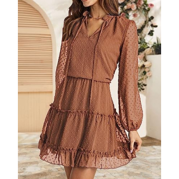 BTFBM Women Casual Summer Fall Tie V Neck A Line Dress