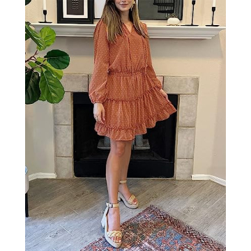 BTFBM Women Casual Summer Fall Tie V Neck A Line Dress