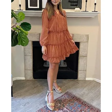 BTFBM Women Casual Summer Fall Tie V Neck A Line Dress