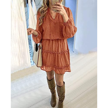 BTFBM Women Casual Summer Fall Tie V Neck A Line Dress