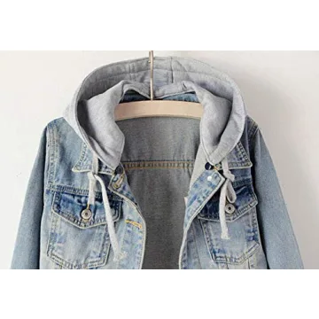 LifeShe Women's Casual Detachable Hoodie Denim Jacket
