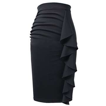 VFSHOW Women Elegant Ruched Ruffle Slit Work Business Party Pencil Skirt 2511 BLK S