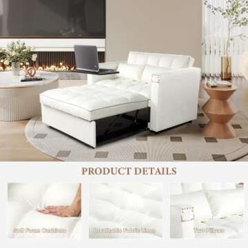 Convertible Sofa Bed, 3-in-1 Multi-Functional Velvet Sleeper Couch Pull-Out Bed, 48'' Bed Chaise Lounge with Adjustable Backrest and Pillows, Hidden Side Table for Living Room, Small Space