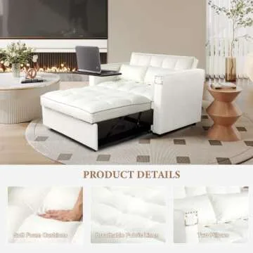 Convertible Sofa Bed, 3-in-1 Multi-Functional Velvet Sleeper Couch Pull-Out Bed, 48'' Bed Chaise Lounge with Adjustable Backrest and Pillows, Hidden Side Table for Living Room, Small Space