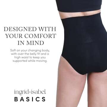 Ingrid & Isabel Basics - Postpartum Compression Underwear - Seamless High Waisted Underwear - Over the Belly Fit, Black, Womens Size S