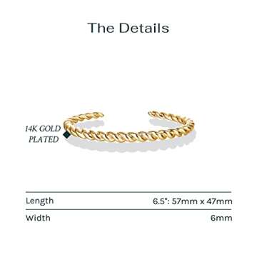 PAVOI Rhodium Plated Twisted Chunky Bangle Bracelet | 14K Gold Plated | Lightweight Everyday Jewelry (6.5, White Gold)