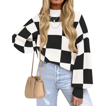 ZESICA Women's Fall Fashion Turtleneck Long Sleeve Striped Ribbed Knit Loose Pullover Sweater Tops,B...