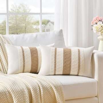 Fancy Homi Set of 1 Boho Neutral Lumbar Decorative Throw Pillow Cover 12x20 Inch for Couch Bed Sofa ...