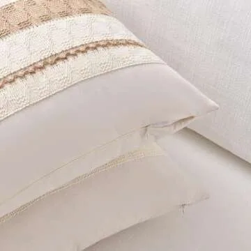 Fancy Homi Set of 1 Boho Neutral Lumbar Decorative Throw Pillow Cover 12x20 Inch for Couch Bed Sofa Chair, Modern Organic Farmhouse Home Decor, Soft Cotton Cute Accent Tan Rectangle Cushion Case