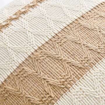 Fancy Homi Set of 1 Boho Neutral Lumbar Decorative Throw Pillow Cover 12x20 Inch for Couch Bed Sofa Chair, Modern Organic Farmhouse Home Decor, Soft Cotton Cute Accent Tan Rectangle Cushion Case